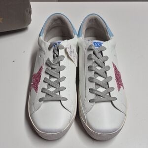 Golden Goose–Style Sneakers – White with Pink Glitter Star